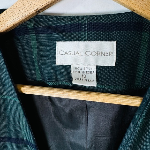 Vintage Green & Dark Navy Window Pane Plaid Double Breasted Blazer Size 10 - Picture 8 of 11